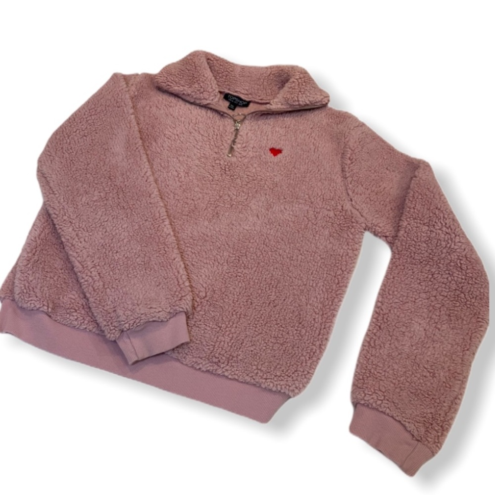 Topshop - Borg Heart - Teddy Zip Sweatshirt